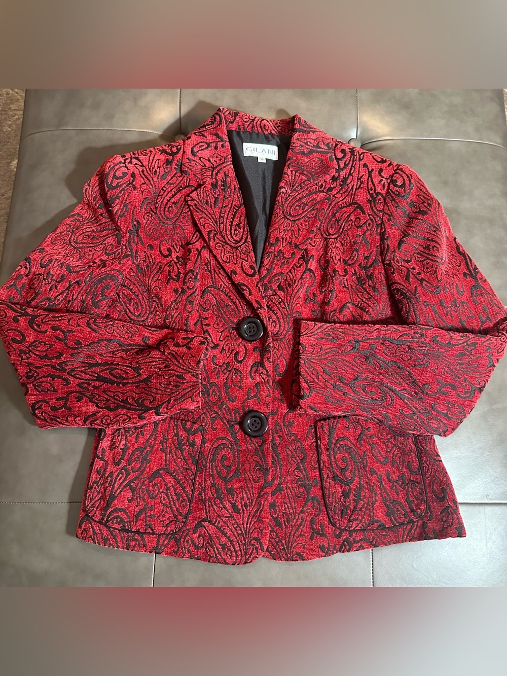 Gilani Red Black Paisley Jacquard Blazer Jacket Size 10 - Picture 2 of 9